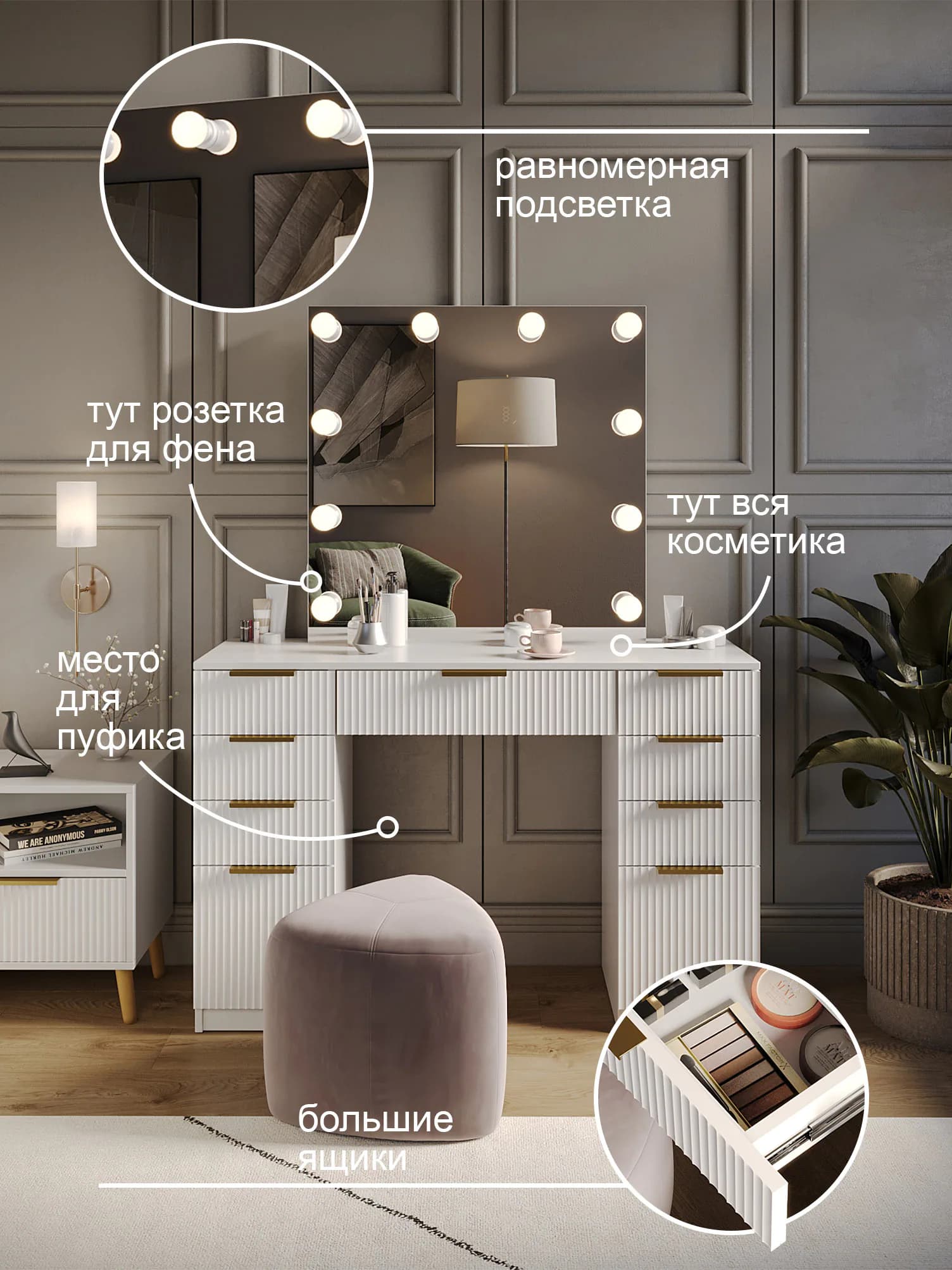 Гримёрный столик «Волна» 4Б80-ВА — фото 1